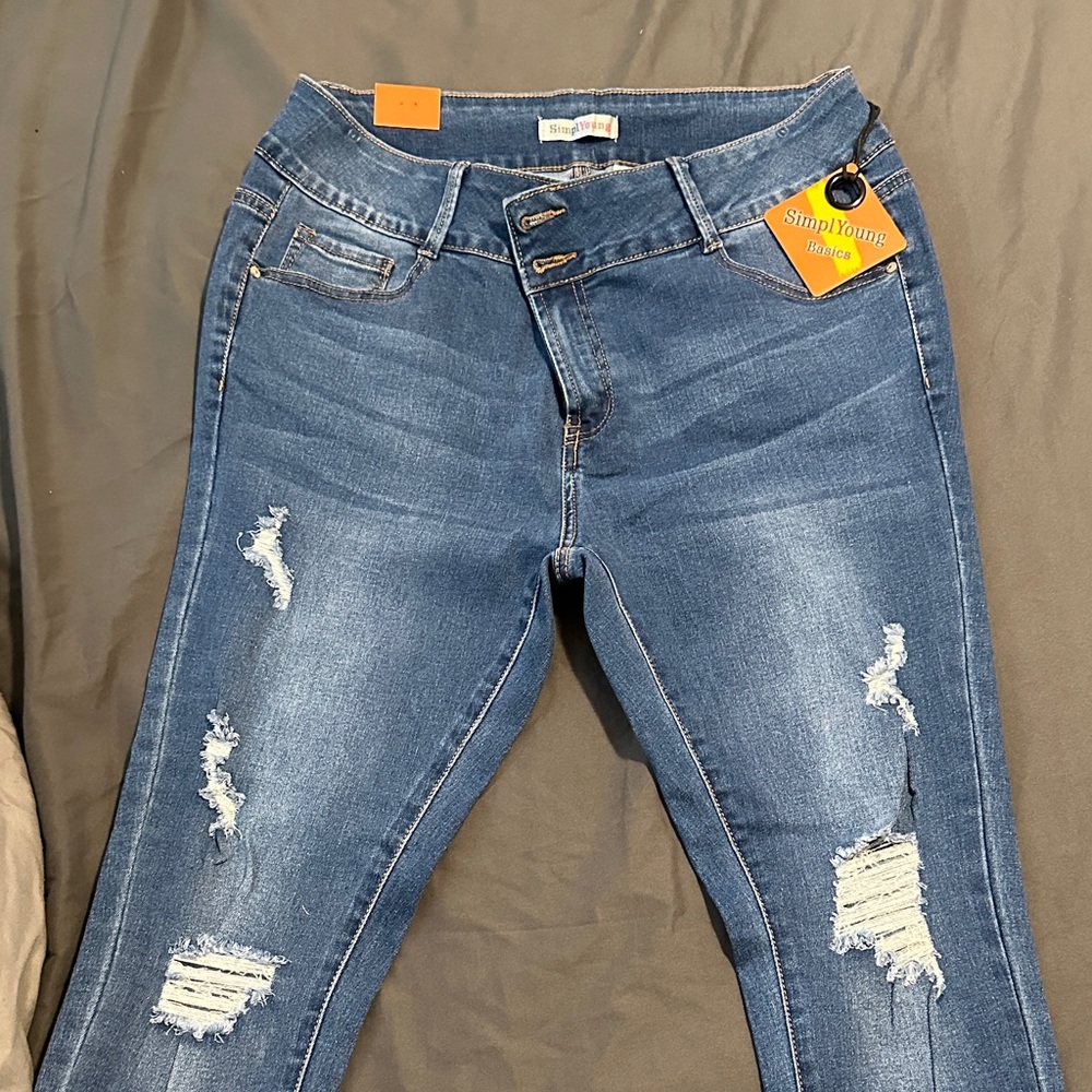 Dark Blue Ripped High-Rise Skinny Jeans